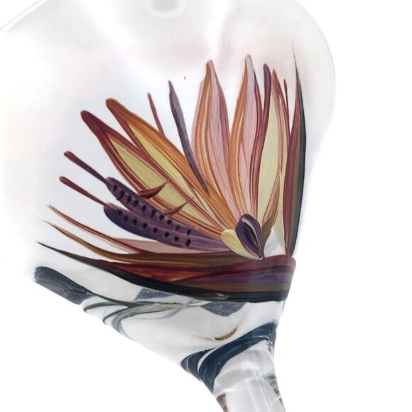 Hand Painted Botanical Floral Clear Glass Martini Cocktail Glasses Set of 3 - Picture 5 of 9